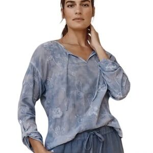 J. Jill Pure Jill Denim Blue Cotton Embroidered Peasant Top Sz M